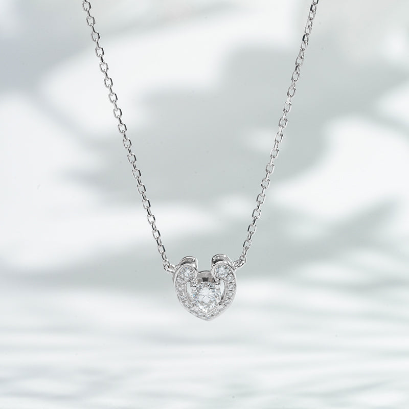 6mm, 0.4ct Round Cut Lab Diamond Open Heart Pendant Necklace in 18K Solid White Gold