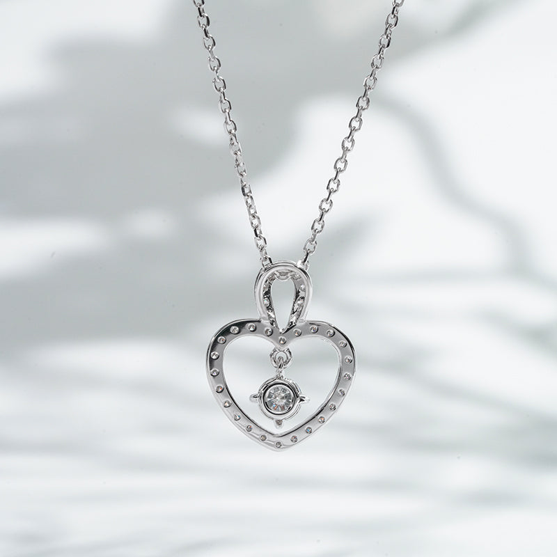 3.9mm, 0.45ct Round Cut Lab Diamond Pavé-Heart Pendant Necklace in 18K Solid White Gold