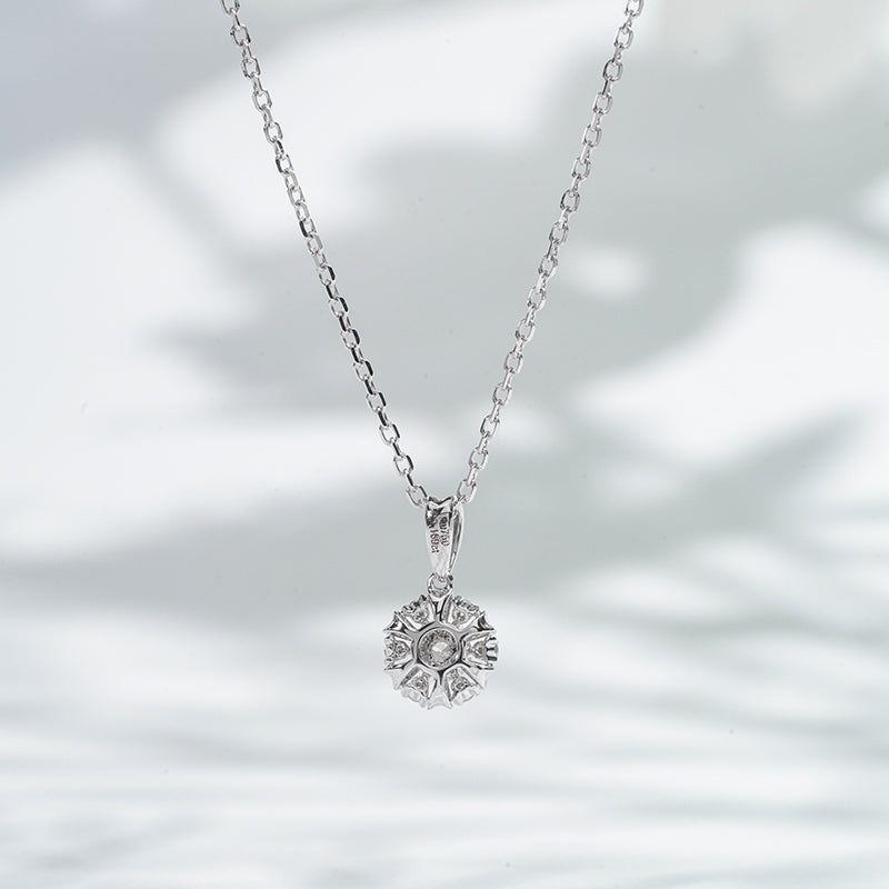 5.5mm, 0.175ct Round Cut Lab Diamond Alyssum Flower Pendant Necklace in 18K Solid White Gold