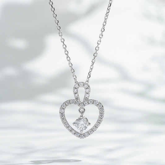 3.9mm, 0.45ct Round Cut Lab Diamond Pavé-Heart Pendant Necklace in 18K Solid White Gold