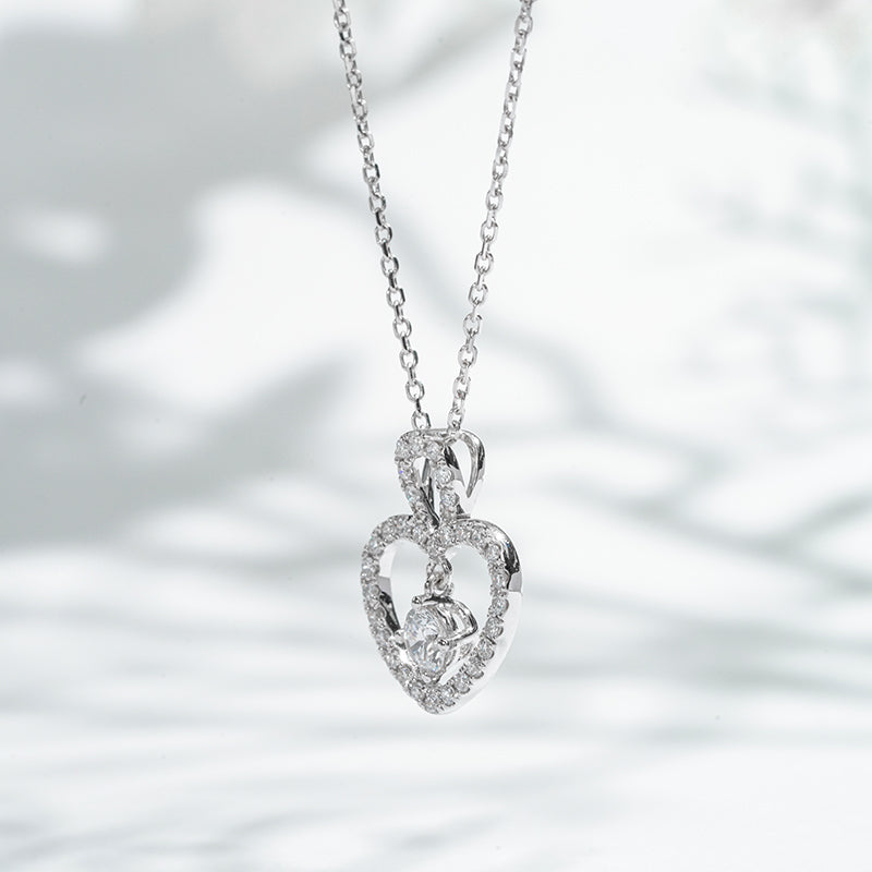 3.9mm, 0.45ct Round Cut Lab Diamond Pavé-Heart Pendant Necklace in 18K Solid White Gold