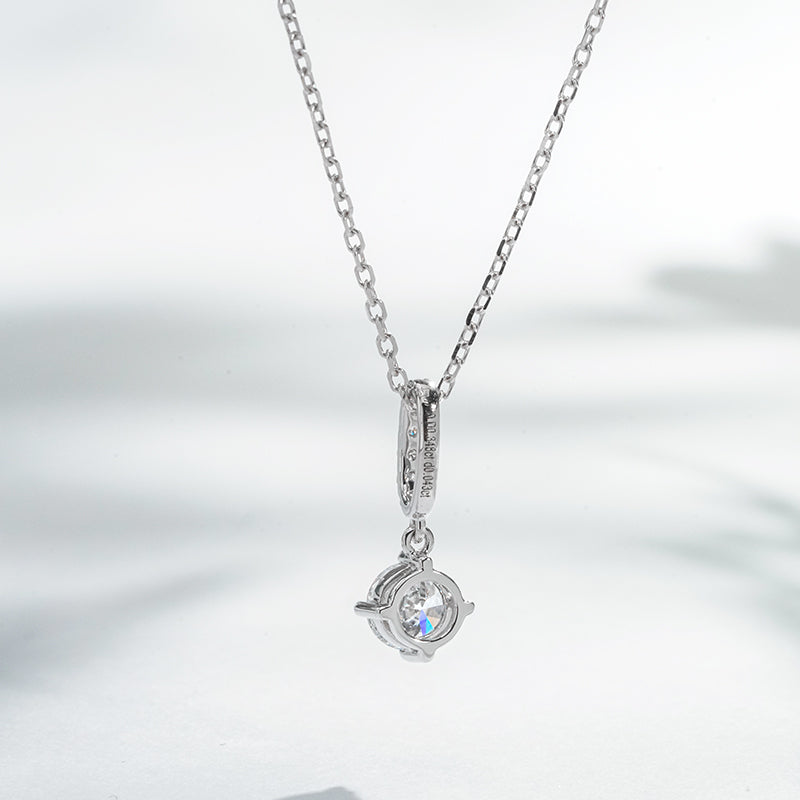 4.5mm, 0.35ct Round Cut Lab Diamond Pendant with Pavé-Bail Necklace in 18K Solid White Gold