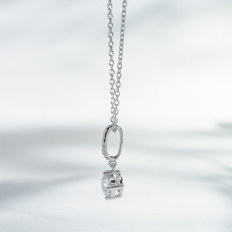 4.5mm, 0.35ct Round Cut Lab Diamond Pendant with Pavé-Bail Necklace in 18K Solid White Gold