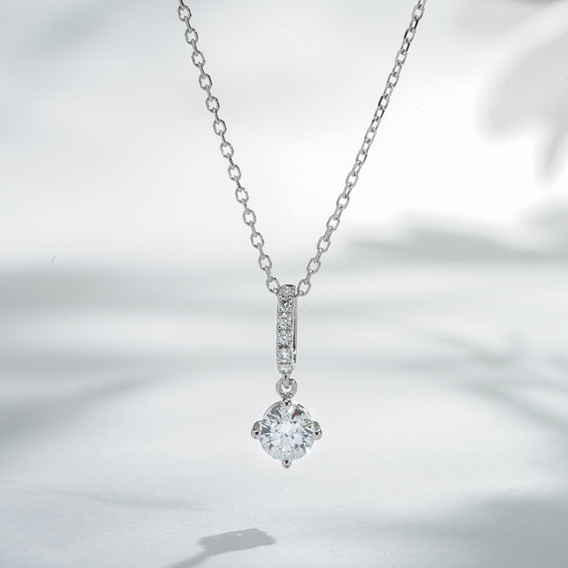 4.5mm, 0.35ct Round Cut Lab Diamond Pendant with Pavé-Bail Necklace in 18K Solid White Gold