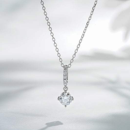 4.5mm, 0.35ct Round Cut Lab Diamond Pendant with Pavé-Bail Necklace in 18K Solid White Gold