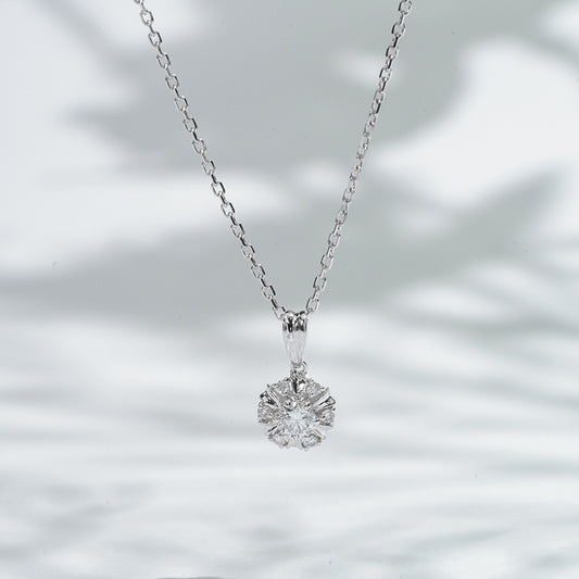 5.5mm, 0.175ct Round Cut Lab Diamond Alyssum Flower Pendant Necklace in 18K Solid White Gold