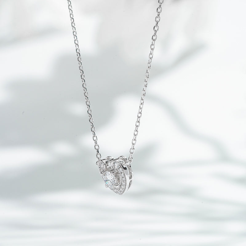 6mm, 0.4ct Round Cut Lab Diamond Open Heart Pendant Necklace in 18K Solid White Gold