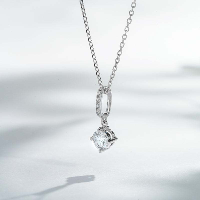 4.5mm, 0.35ct Round Cut Lab Diamond Pendant with Pavé-Bail Necklace in 18K Solid White Gold