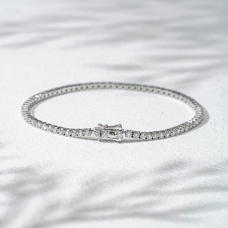 2mm, 3ct Classic Round Cut Diamond Tennis Bracelet in 18K Solid White Gold