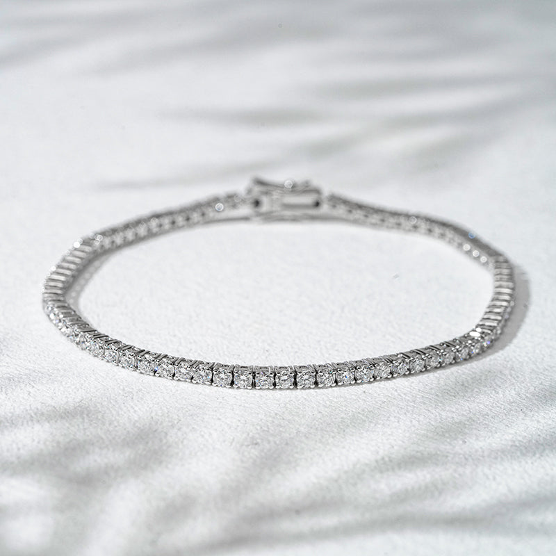 2mm, 3ct Classic Round Cut Diamond Tennis Bracelet in 18K Solid White Gold