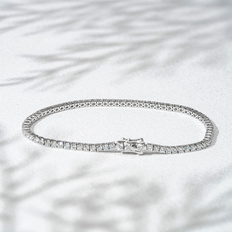 2mm, 3ct Classic Round Cut Diamond Tennis Bracelet in 18K Solid White Gold