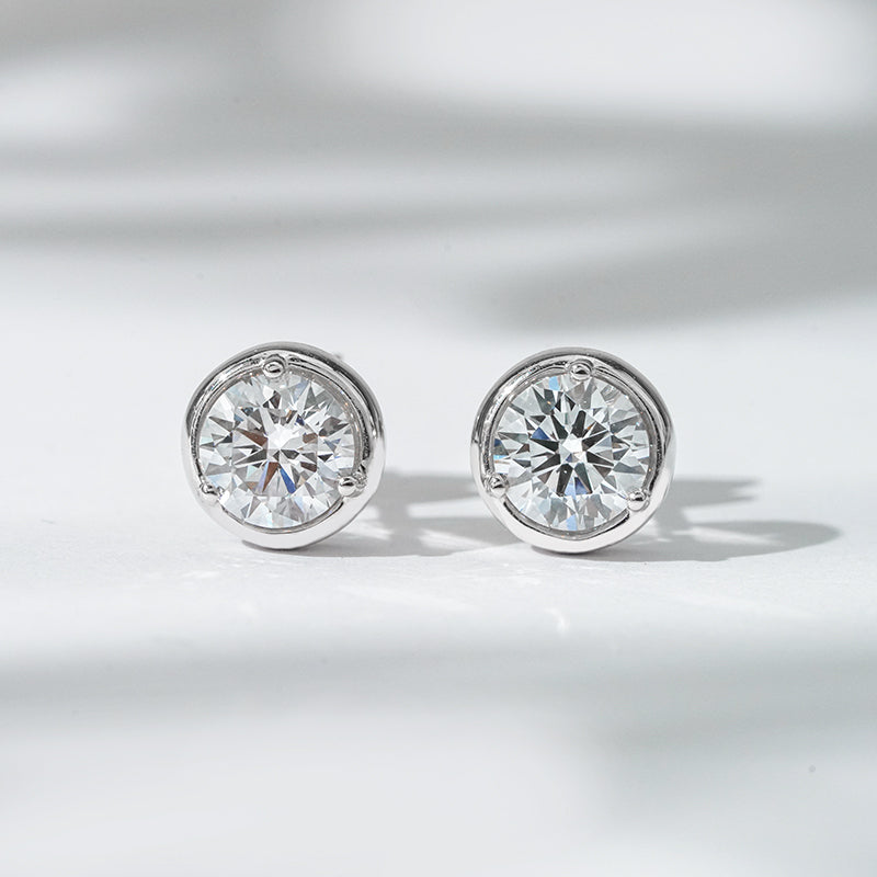Bezel-Set Round Lab Diamond Stud Earrings, view 8