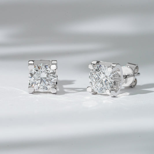 1.50ct Lab-Diamond Stud 4-Square Prong Earrings in 18K Solid White Gold