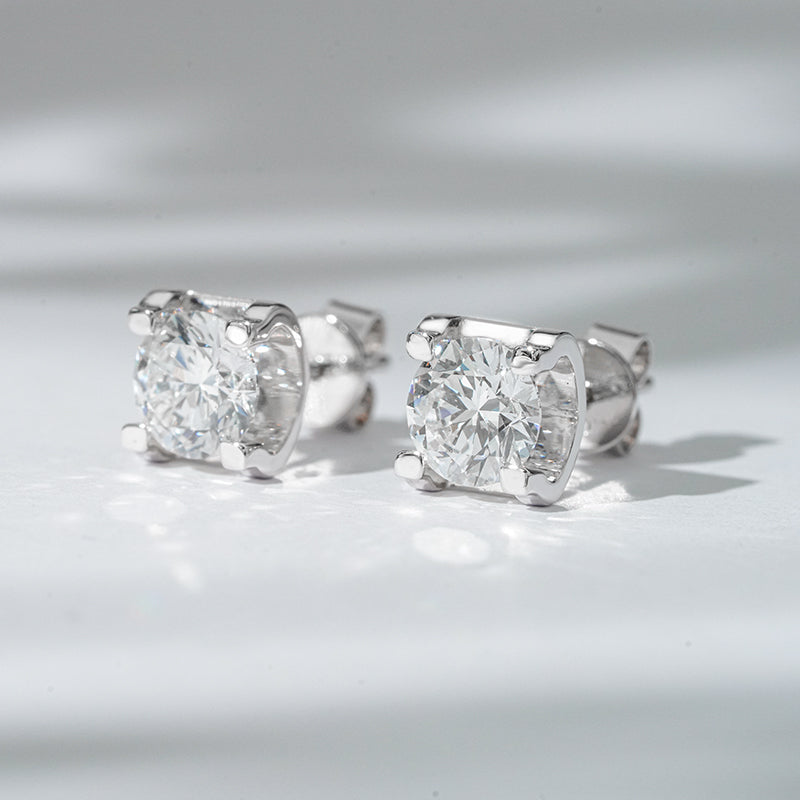Square-Frame Lab Diamond Stud Earrings, view 8