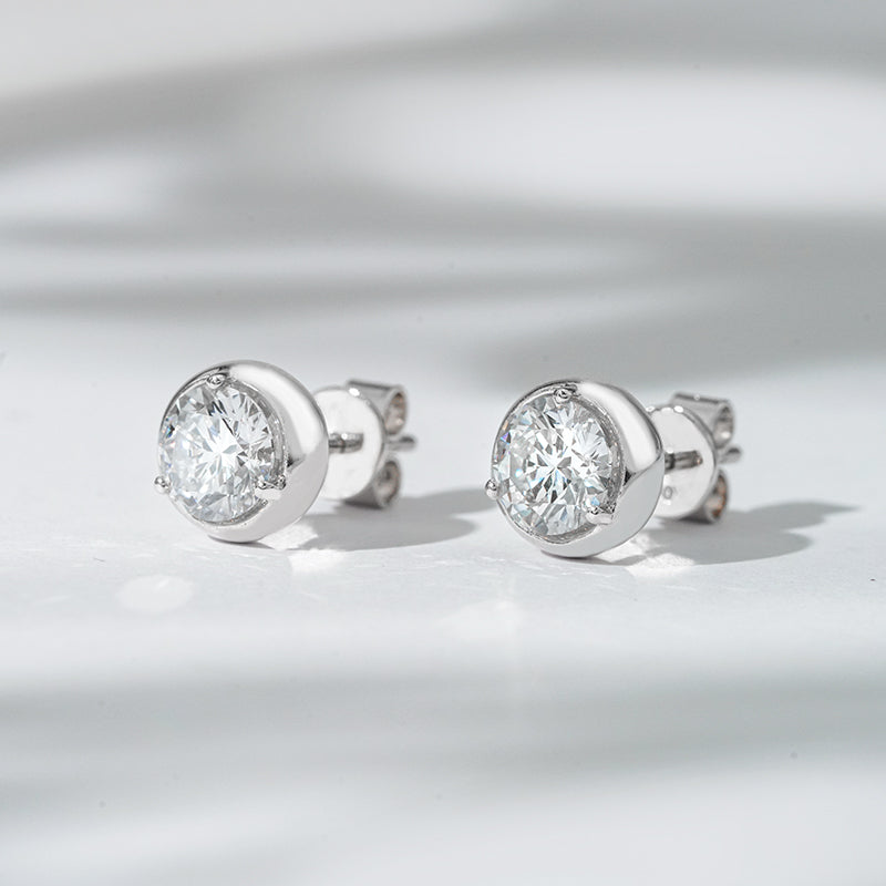 Bezel-Set Round Lab Diamond Stud Earrings, view 7