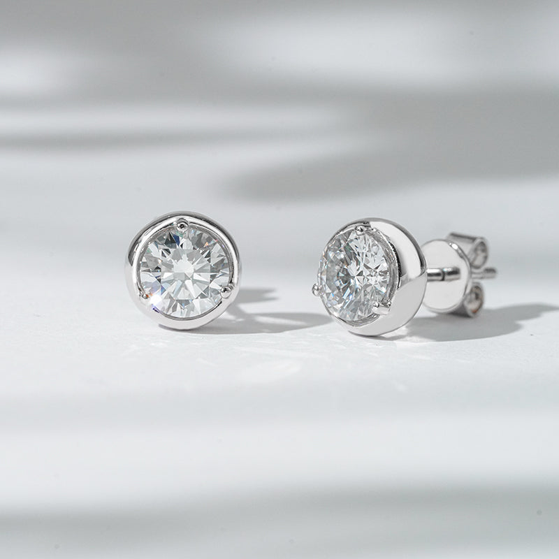 Bezel-Set Round Lab Diamond Stud Earrings, view 6