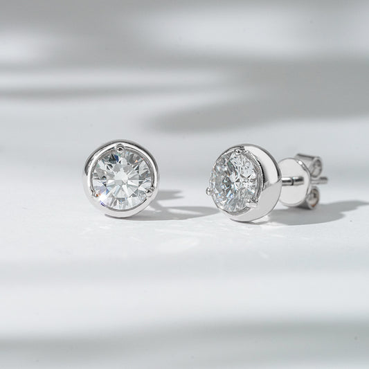 1.20ct Lab-Diamond Bezel Set Casing Earrings in 18K Solid White Gold