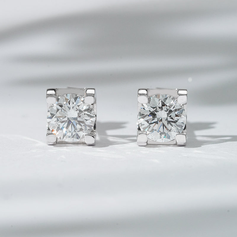 Square-Frame Lab Diamond Stud Earrings, view 7