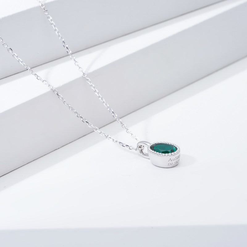 5*7mm, 0.7ct Oval Cut Zambian Emerald Pendant Necklace in 14K Solid White Gold