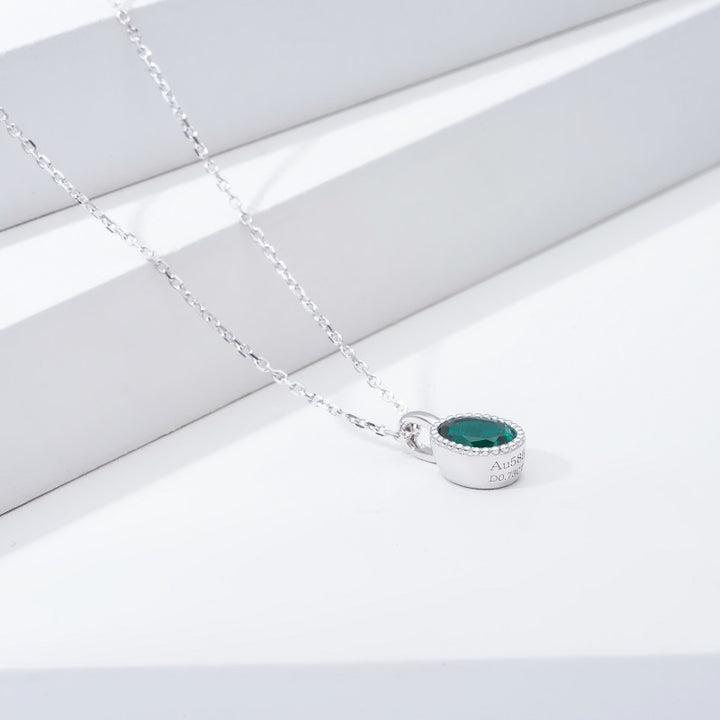 5x7mm, 0.70ct Oval Lab-Grown Zambian Emerald Pendant Necklace in 14K White Gold