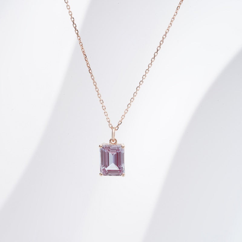 7*9mm, 3ct Emerald Cut Alexandrite Pendant Necklace in 14K Solid Rose Gold