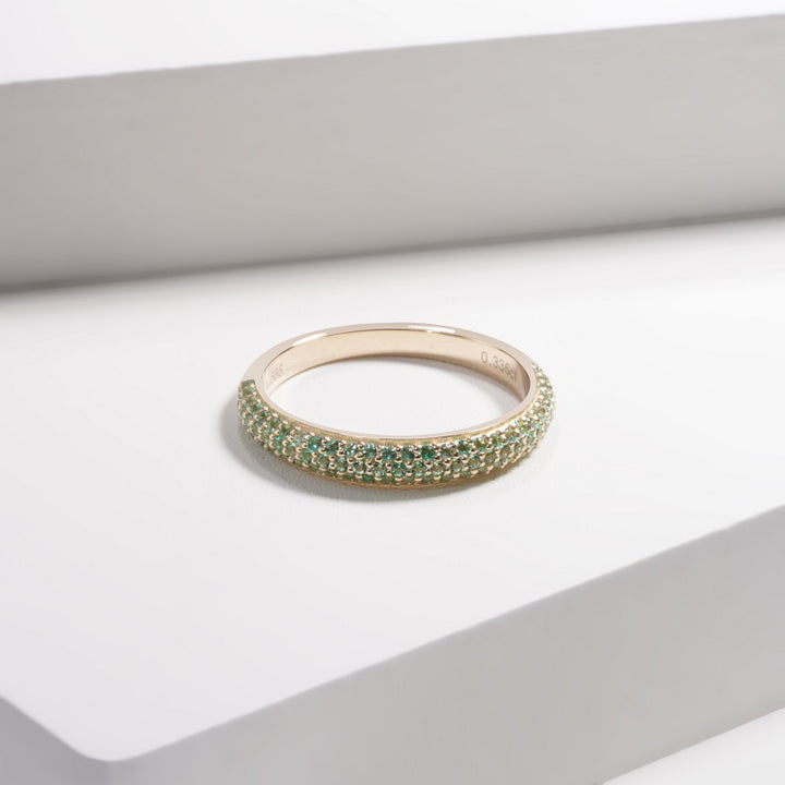 0.35ctw Lab-Grown Colombian Emerald Triple-Row Pave Half-Eternity Band Ring in 14K Yellow Gold