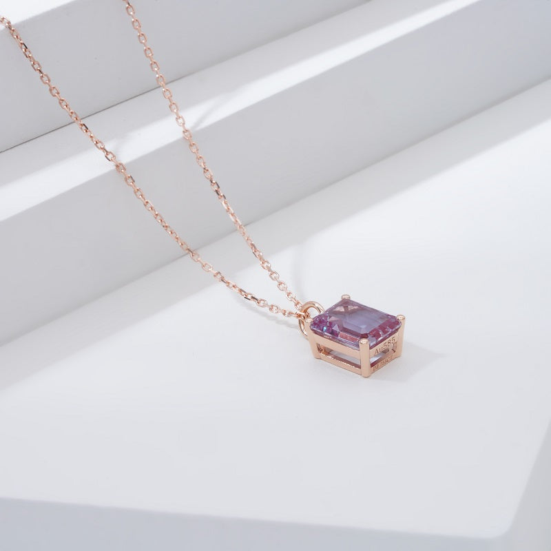 7*9mm, 3ct Emerald Cut Alexandrite Pendant Necklace in 14K Solid Rose Gold