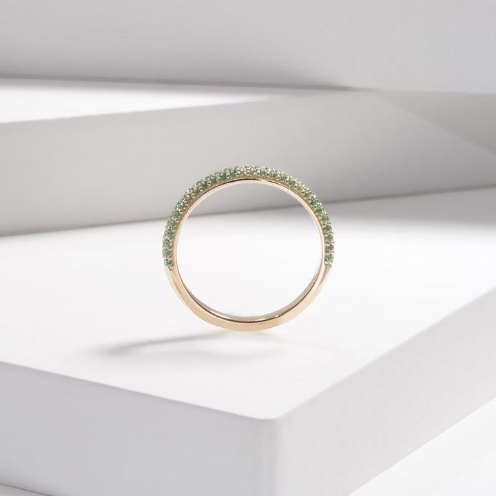 0.35ctw Lab-Grown Colombian Emerald Triple-Row Pave Half-Eternity Band Ring in 14K Yellow Gold