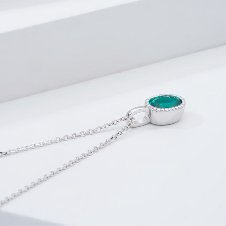5x7mm, 0.70ct Oval Lab-Grown Colombian Emerald Pendant Necklace in 14K White Gold