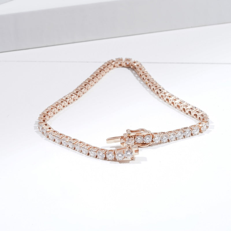 3mm, 4ct Classic Round Cut Diamond Tennis Bracelet in 18K Solid White/Rose Gold