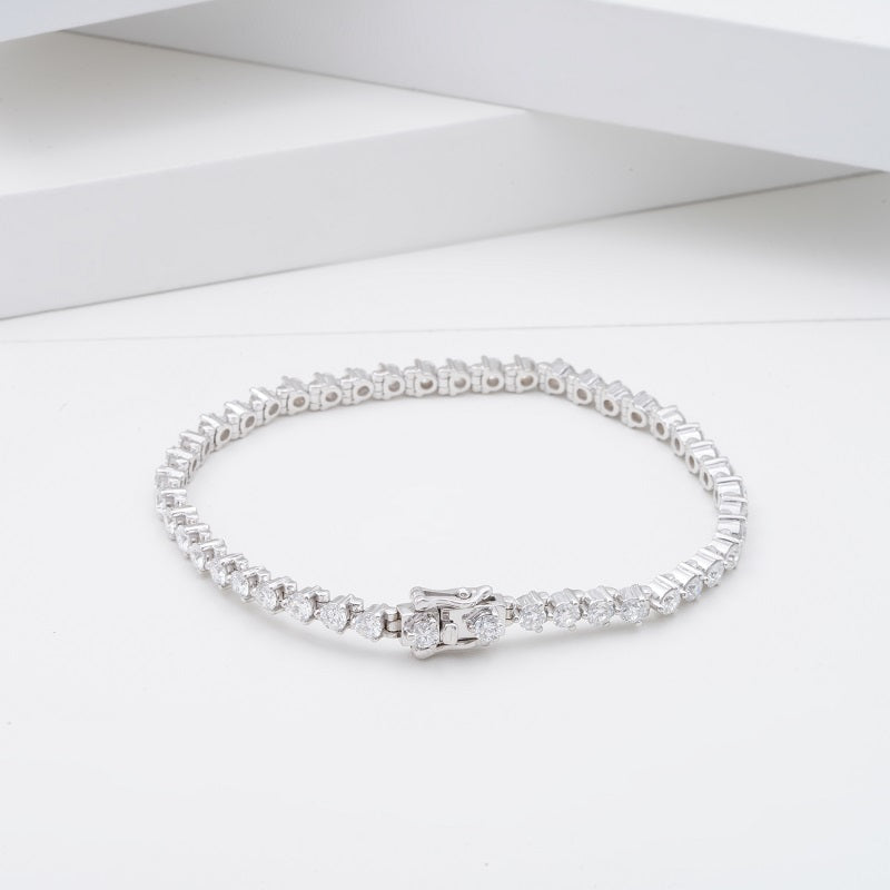 Three-Prong Round Lab Diamond Tennis Bracelet, view 3