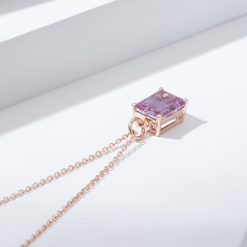 7*9mm, 3ct Emerald Cut Alexandrite Pendant Necklace in 14K Solid Rose Gold