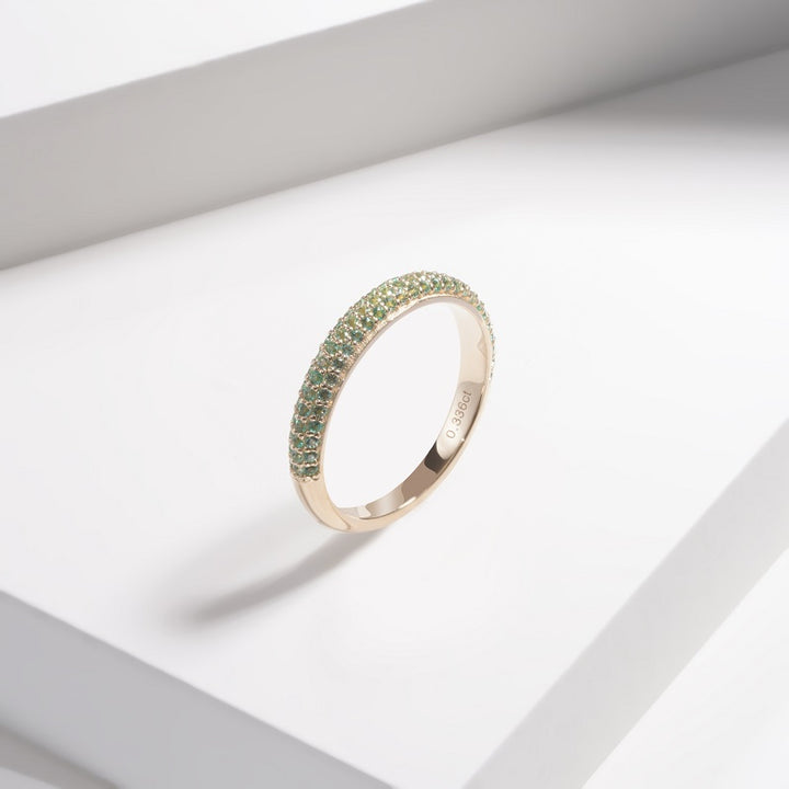 0.35ctw Lab-Grown Colombian Emerald Triple-Row Pave Half-Eternity Band Ring in 14K Yellow Gold