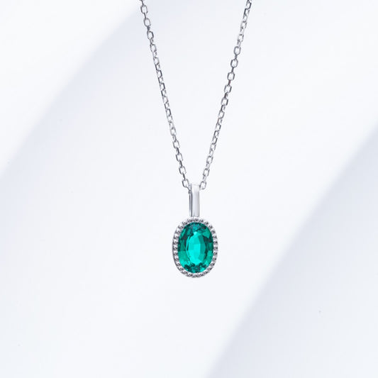 5*7mm, 0.7ct Oval Cut Colombian Emerald Pendant Necklace in 14K Solid White Gold