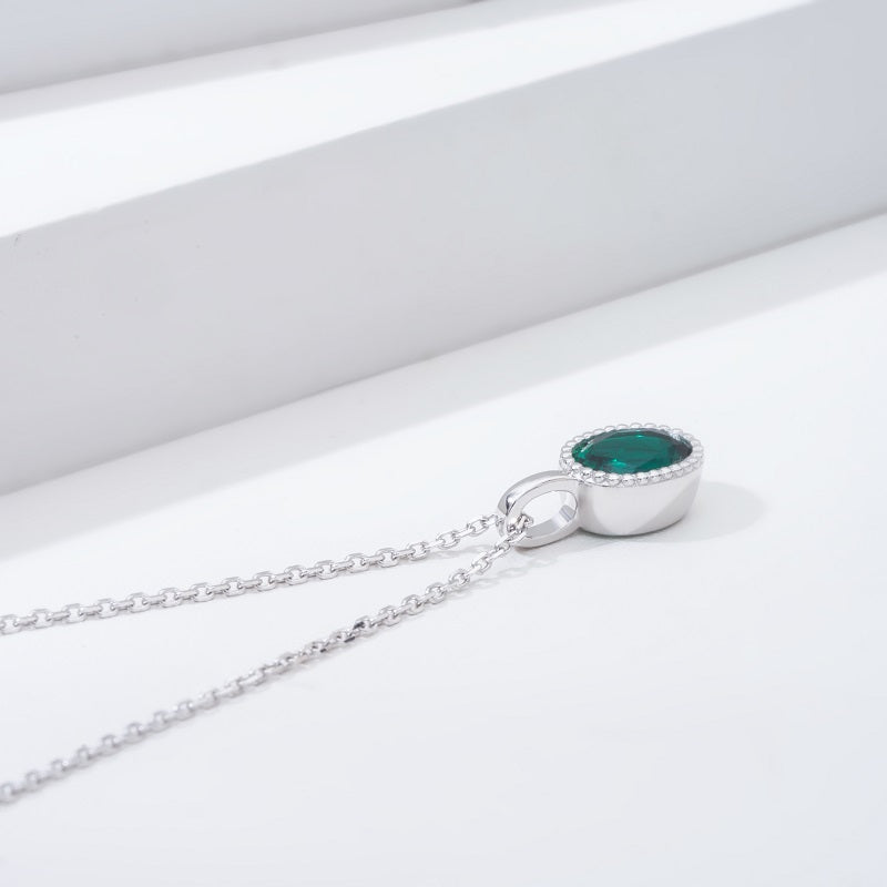 5x7mm, 0.70ct Oval Lab-Grown Zambian Emerald Pendant Necklace in 14K White Gold