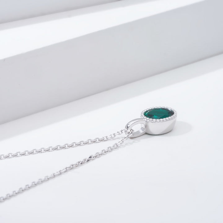 5x7mm, 0.70ct Oval Lab-Grown Zambian Emerald Pendant Necklace in 14K White Gold
