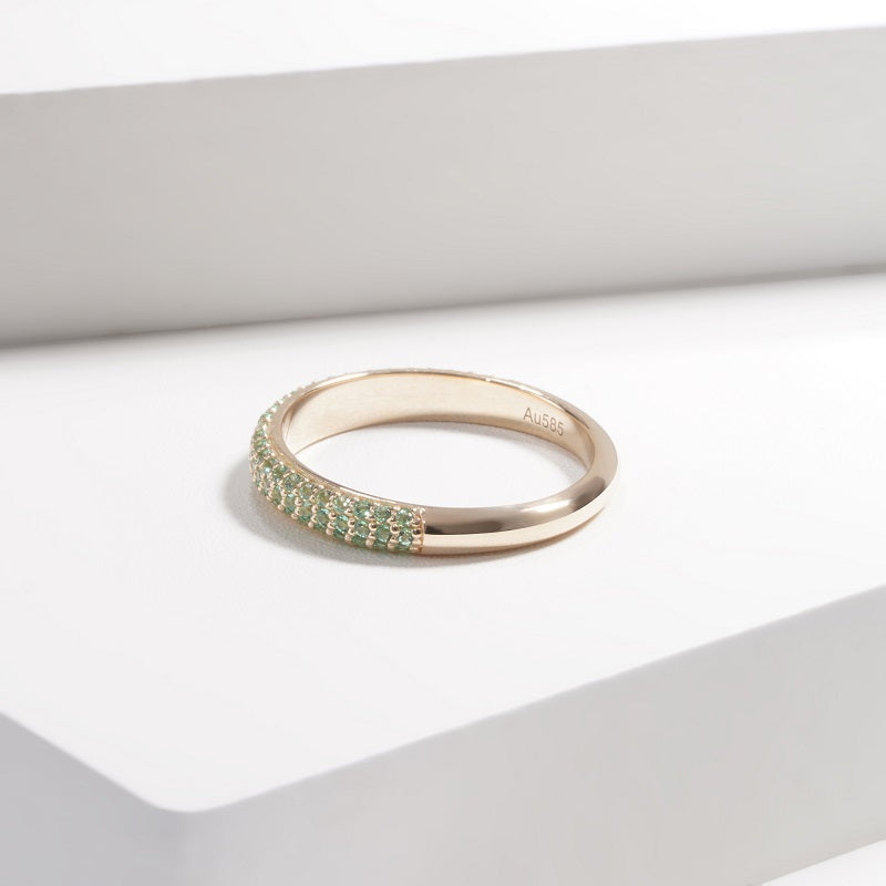 0.35ctw Lab-Grown Colombian Emerald Triple-Row Pave Half-Eternity Band Ring in 14K Yellow Gold