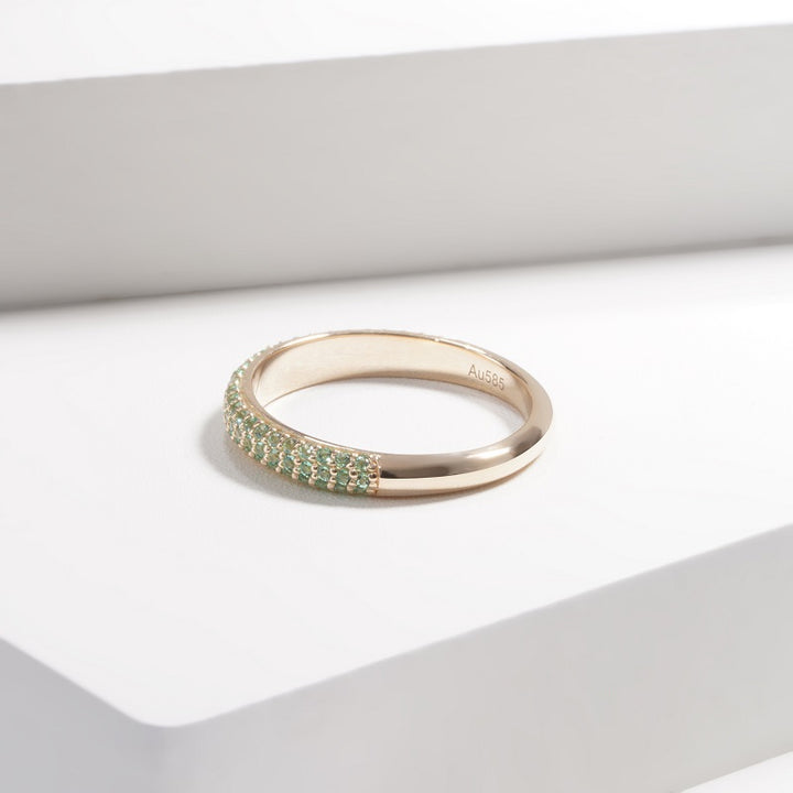 0.35ctw Lab-Grown Colombian Emerald Triple-Row Pave Half-Eternity Band Ring in 14K Yellow Gold