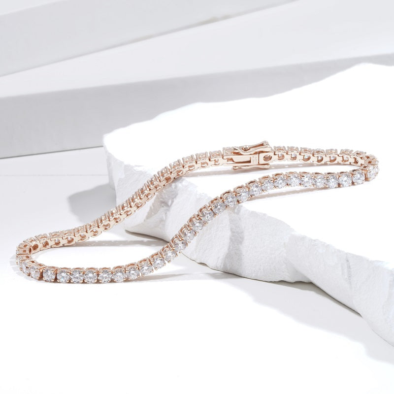 3mm, 4ct Classic Round Cut Diamond Tennis Bracelet in 18K Solid White/Rose Gold