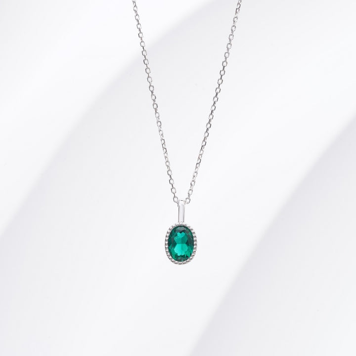 5x7mm, 0.70ct Oval Lab-Grown Zambian Emerald Pendant Necklace in 14K White Gold