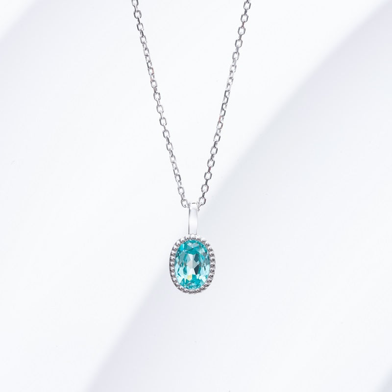 5*7mm, 1.25ct Oval Cut Paraiba Pendant Necklace in 14K Solid White Gold