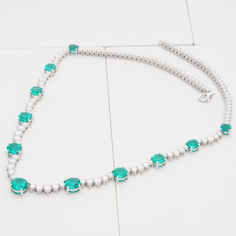 10ct Colombian Emerald and Moissanite Necklace in 14K Solid White Gold