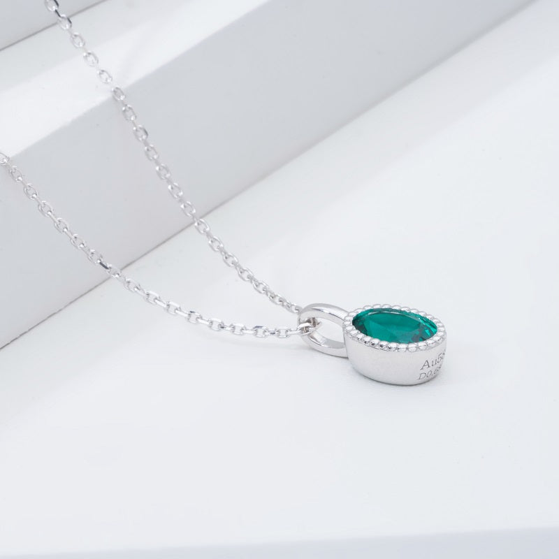 5*7mm, 0.7ct Oval Cut Colombian Emerald Pendant Necklace in 14K Solid White Gold