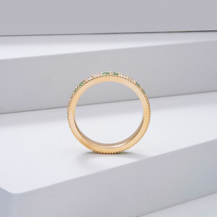 0.48ctw Colombian Lab-Grown Emerald & Diamond Eternity Band Ring in 14K Yellow Gold