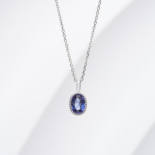 5*7mm, 1.00ct Oval Cut Blue Sapphire Pendant Necklace in 14K Solid White Gold