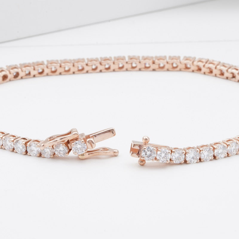 3mm, 4ct Classic Round Cut Diamond Tennis Bracelet in 18K Solid White/Rose Gold