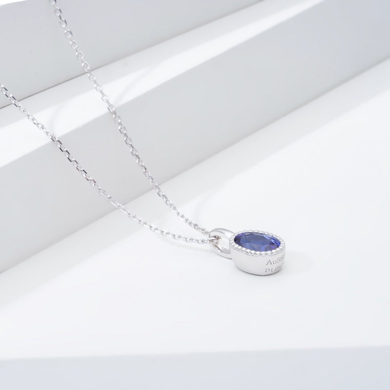 5*7mm, 1.00ct Oval Cut Blue Sapphire Pendant Necklace in 14K Solid White Gold