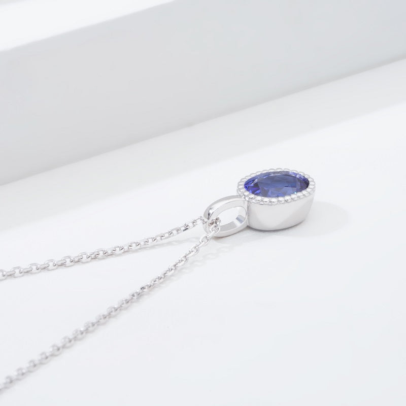 5*7mm, 1.00ct Oval Cut Blue Sapphire Pendant Necklace in 14K Solid White Gold