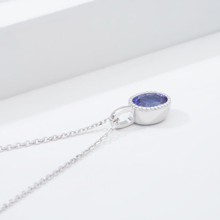 5x7mm, 1.00ct Oval Lab-Grown Blue Sapphire Pendant Necklace in 14K White Gold