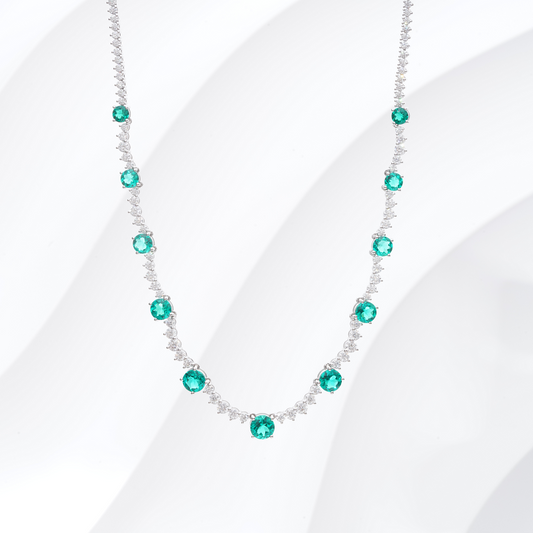 10ct Colombian Emerald and Moissanite Necklace in 14K Solid White Gold